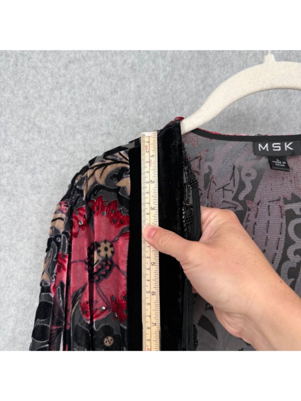 MSK Womens VTG Velvet Burnout Floral Kimono Duster Size L Black Red Whimsy Dark - Picture 11 of 13